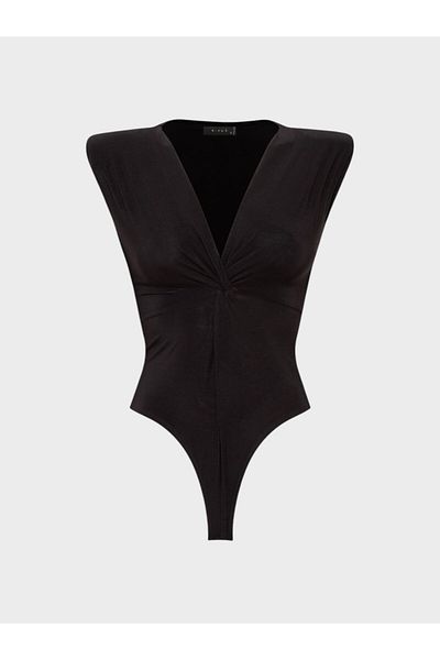 RİVUS Sleeveless Iconic Body with Twist Front and Padding Detail on the Shoulders - Black