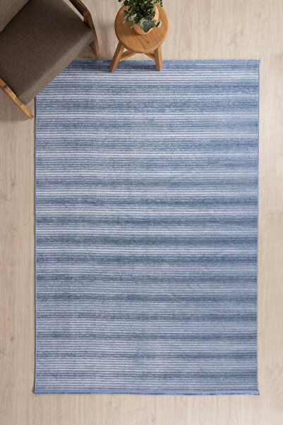 Koza Halı Stripe Mavi Kilim Kaymaz Taban Salon Oturma Odası Antre Halısı 33013a