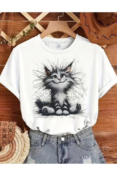 Panda Baskı Tekstil تيشيرت كبير الحجم مطبوع بتصميم خاص على شكل قطة