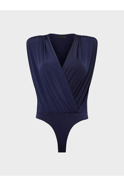 RİVUS V-Neck Body with Gathered Front and Shoulder Padding Detail - Navy Blue