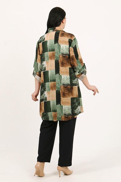 By Alba Collection Women's Khaki Patterned Cotton Viscose Large Size Tunic