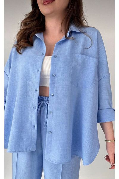 ZoeFlower Set cămașă și pantaloni pentru femei din in - Set Hijab cu șnur