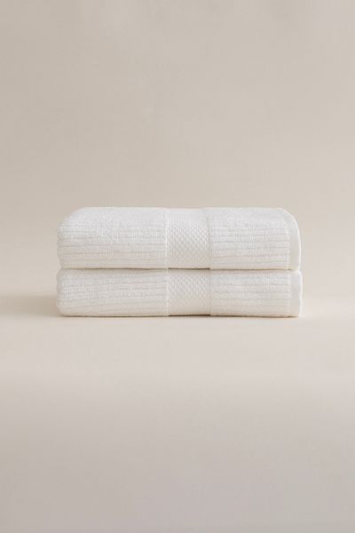 Koza Home Ivory White Ribbed Micro Fiber 100% Cotton 2-Piece Hand Face Towel Set 50 X 90 - 50 X 90 1131A