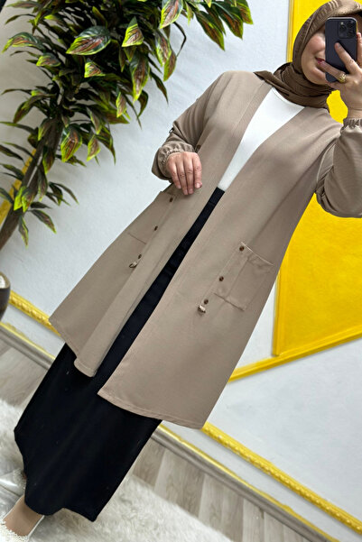 Elmas Tesettür Kadın Büyük Beden Ottoman Cepli Çelik Hırka