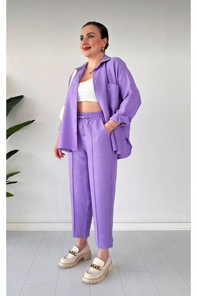 ZoeFlower Linen Women's Shirt and Trousers Set - String Hijab Set
