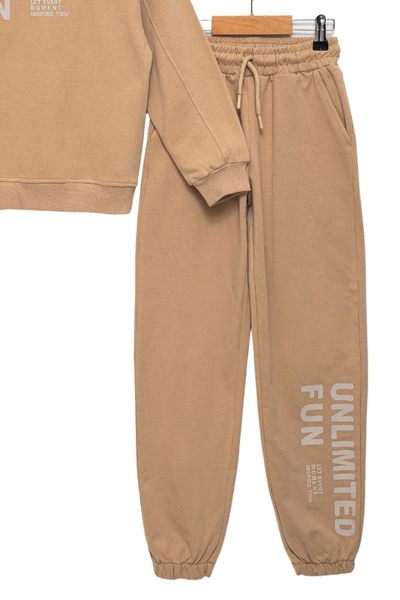 Divonette Set de trening bej pentru băiat cu picioare elastice și decolteu - Îmbrăcăminte sport pentru copii