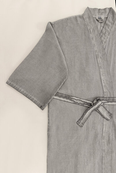 Koza Home Gray Raw Cotton Dressing Gown Kimono - S/M 1517A