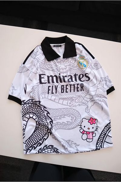 EFBUTİK White Hello Kitty Fly Better Jersey Pola Collar T-Shirt
