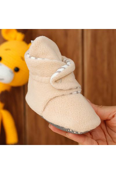 Ella Bonna Non-Slip Sole, Baby Slippers, Ilkadım Home Booties, Anti-Sweat Organic Fleece 2 Pack Gray Beige