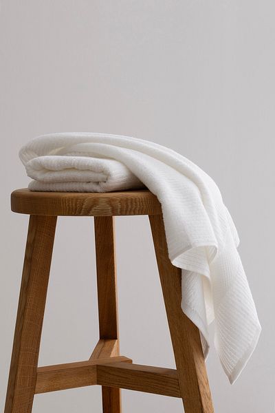 Koza Home Ivory White Ribbed Micro Fiber 100% Cotton 2 Piece Bath Towel Set 50 X 90 - 70 X 140 1125A