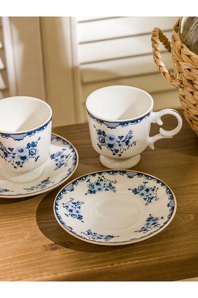 LC Waikiki Lcw Blue Printed 2-Person Porcelain Coffee Cup Set 90 ml