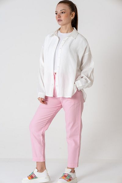 VerdeBlanco Pink Melkekesini Cut Trousers with Tassel Trousers