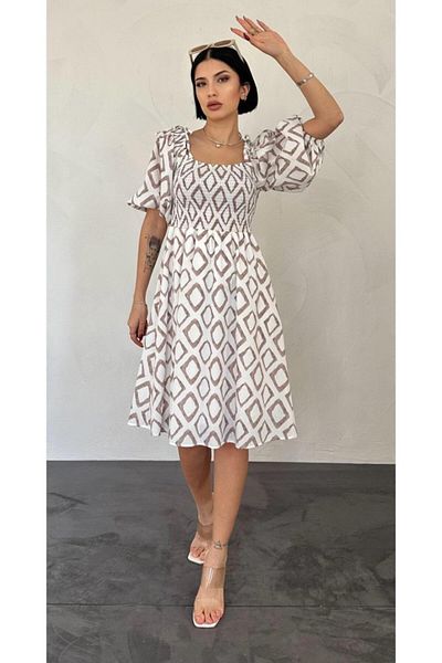 modaserdem Mink Square Print Summer Dress