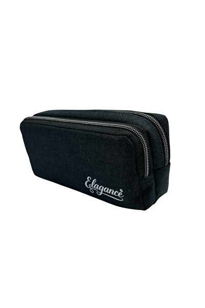 Elegance Black Double Compartment Pencil Bag