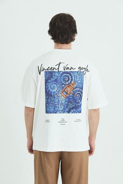 fame-stoned Tricou alb unisex 100% bumbac cu imprimeu Vincent Van Gogh