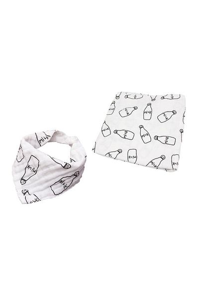Eazy Kids طقم قماط ومريلة من الشاش العضوي من إيزي كيدز - مقاس XL - زجاجة حليب