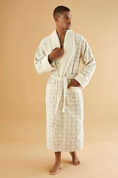Nuşa Ανδρικό μπουρνούζι Natural Organic Jacquard 100% Cotton