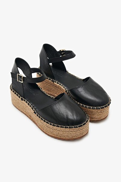 Louis Cardy Lobo Black Genuine Leather Women's Espadrille Sandals
