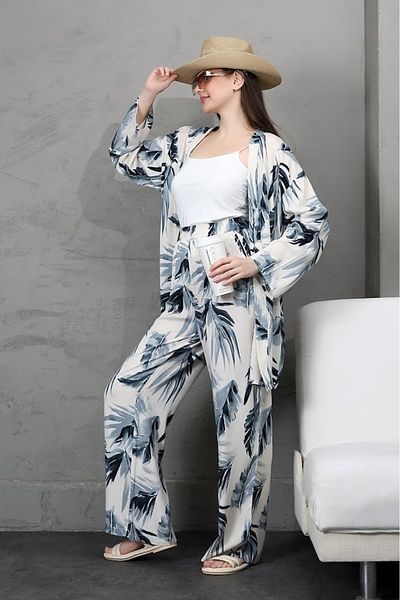 forte bella Patterned Multi Kimono Bottom-Top Set
