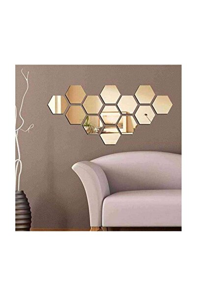 Numa Concept Hexagonal Honeycomb 12-Piece Mirrored Gold Plexi Wall Decoration Laser Cut 10X10 cm