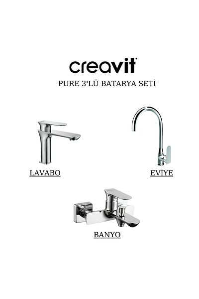 Creavit Pure Batarya - 3-Piece Bathroom-Washbasin-Sink Set