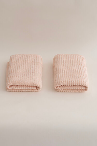 Koza Home Ivory Salmon Bordered Micro Fiber 100% Cotton 2-Piece Bath Towel Set 50 X 90 - 70 X 140 1103A