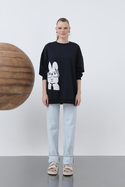 Loreen Women's Rabbit Printed Tunic - 20624Tun - Navy