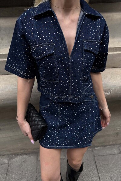 YK FASHION Taşlı Kot Takım