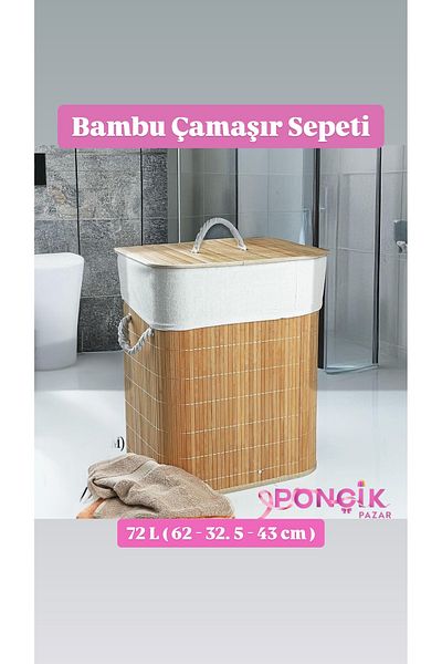 PONCİKPAZAR Coș de rufe dreptunghiular din bambus 72 litri