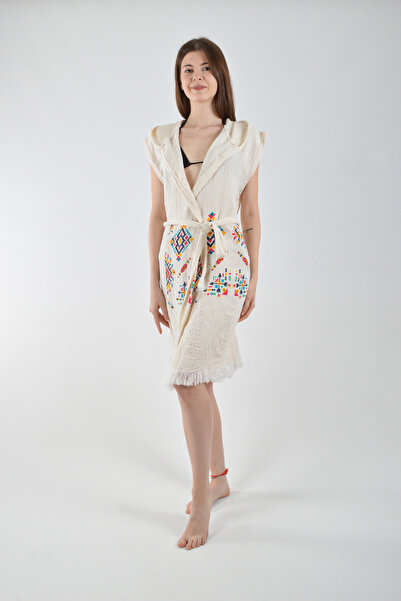 REİNA TEKS Vestă cu glugă Bumbac model Kilim cu centură 1 bucată țesătură de muselină unisex Halat de baie multifuncțional