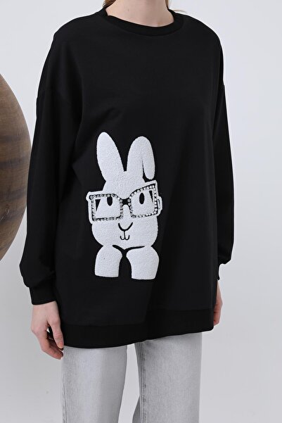 Loreen Γυναικείο τουνίκ με στάμπα κουνελιού - 20624TUN - Μαύρο