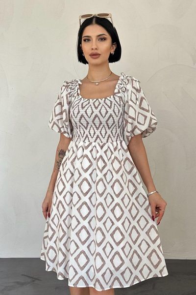 modaserdem Mink Square Print Summer Dress