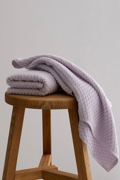 Koza Home Ivory Lilac 2-Piece Micro Fiber Bath Towel Set - 100% Cotton, Embossed Texture, 50x90/70x140