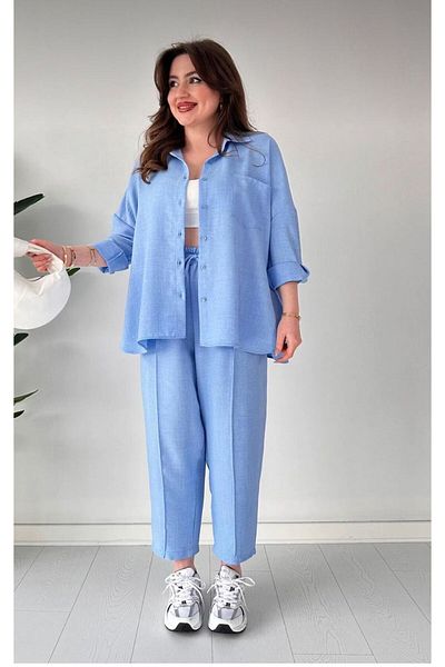 ZoeFlower Set cămașă și pantaloni pentru femei din in - Set Hijab cu șnur