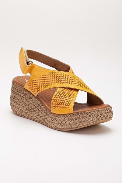 ANALİN SHOES Orange Women's Genuine Leather Cross-Strapped Velcro Sandal