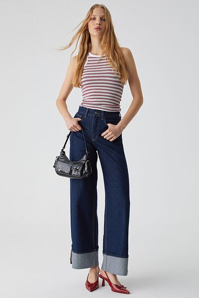 GRIMELANGE Eldanr Women's Halter Neck Slim Fit Line Patterned White - Red - Navy Blue Undershirt