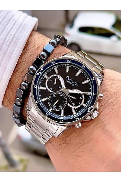 Ferrucci Men's Wristwatch with Steel Cord Function 3 Atm Waterproof with 2 Years Warranty+Bracelet as a Gift