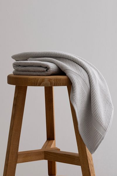 Koza Home Ivory Grey Ribbed Micro Fiber 100% Cotton 2 Piece Bath Towel Set 50 X 90 - 70 X 140 1126A
