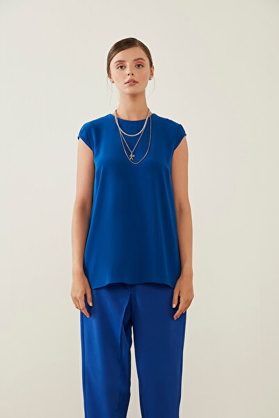 Mizalle Ay Kollu Saks Mavisi Bluz