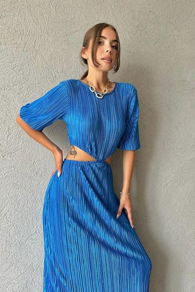 modaserdem Rochie plisată albastră de damă