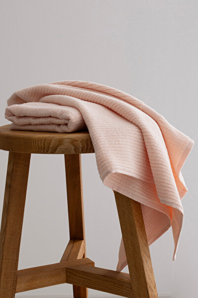 Koza Home مجموعة مناشف الوجه اليدوية المكونة من قطعتين من الألياف الدقيقة المضلعة من سلمون الإيفوري 100٪ قطن 50 × 90 - 50 × 90 1133A