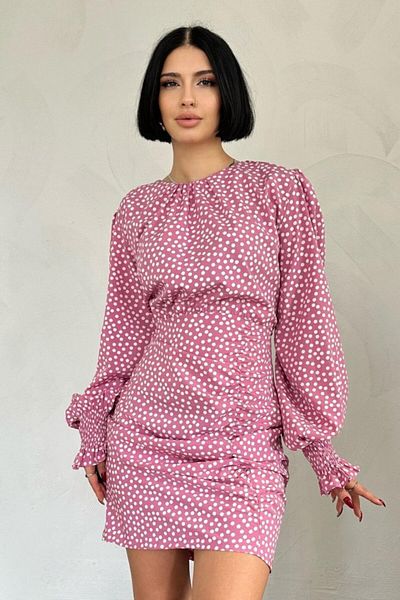 Simala Fuchsia Polka Dot Front Gathered Dress