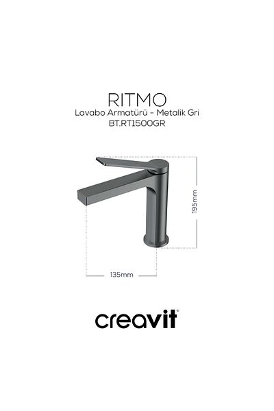 Creavit Ritmo Metallic Gray Battery Set 3-Piece Bathroom-Washbasin-Sink