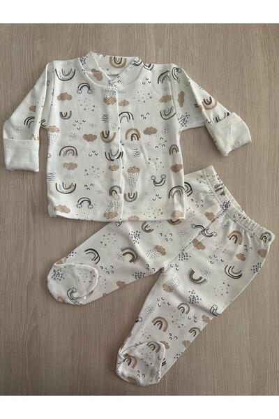 CUBBİCO طقم بيجامة أطفال من القطن العضوي مطبوع عليه سحابة للأطفال من عمر 0 ​​...