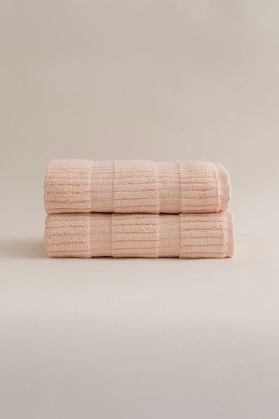 Koza Home Ivory Salmon Bordered Micro Fiber 100% Cotton 2-Piece Hand Face Towel Set 50 X 90 - 50 X 90 1109A