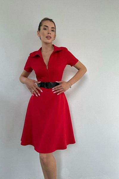 JANES Rochie sport cu centura rosie