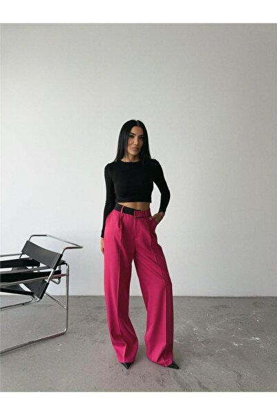 JANES Штани PALAZZO кольору фуксії - з поясом