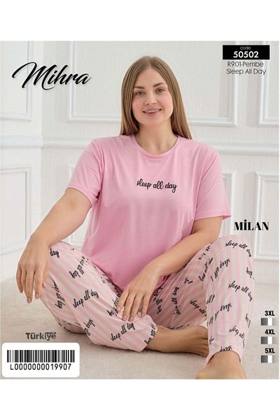 Mihra Plus Size Short-Sleeved Pajama Suit Milan Fabric