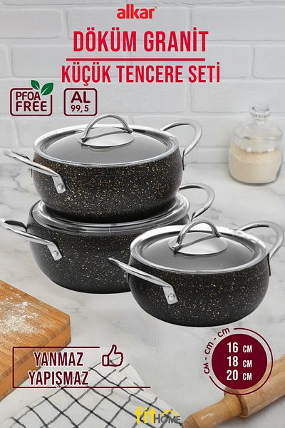 FİTHOME Set of 3 Small Size Casserole Deep Pots 16-18-20 cm