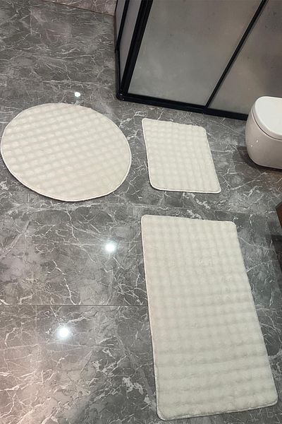 tropikal home Σετ 3 τεμαχίων αντιολισθητική βάση βελούδινη τουαλέτα μπάνιου 60x100 + 50x60 + 80x80 στρογγυλή